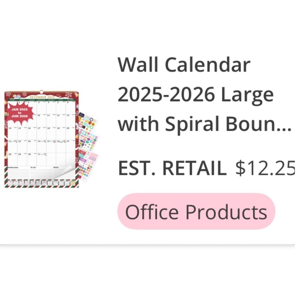Wall Calendar‎ 2025 2026 Large Spiral Bound Planner Stickers Office Product